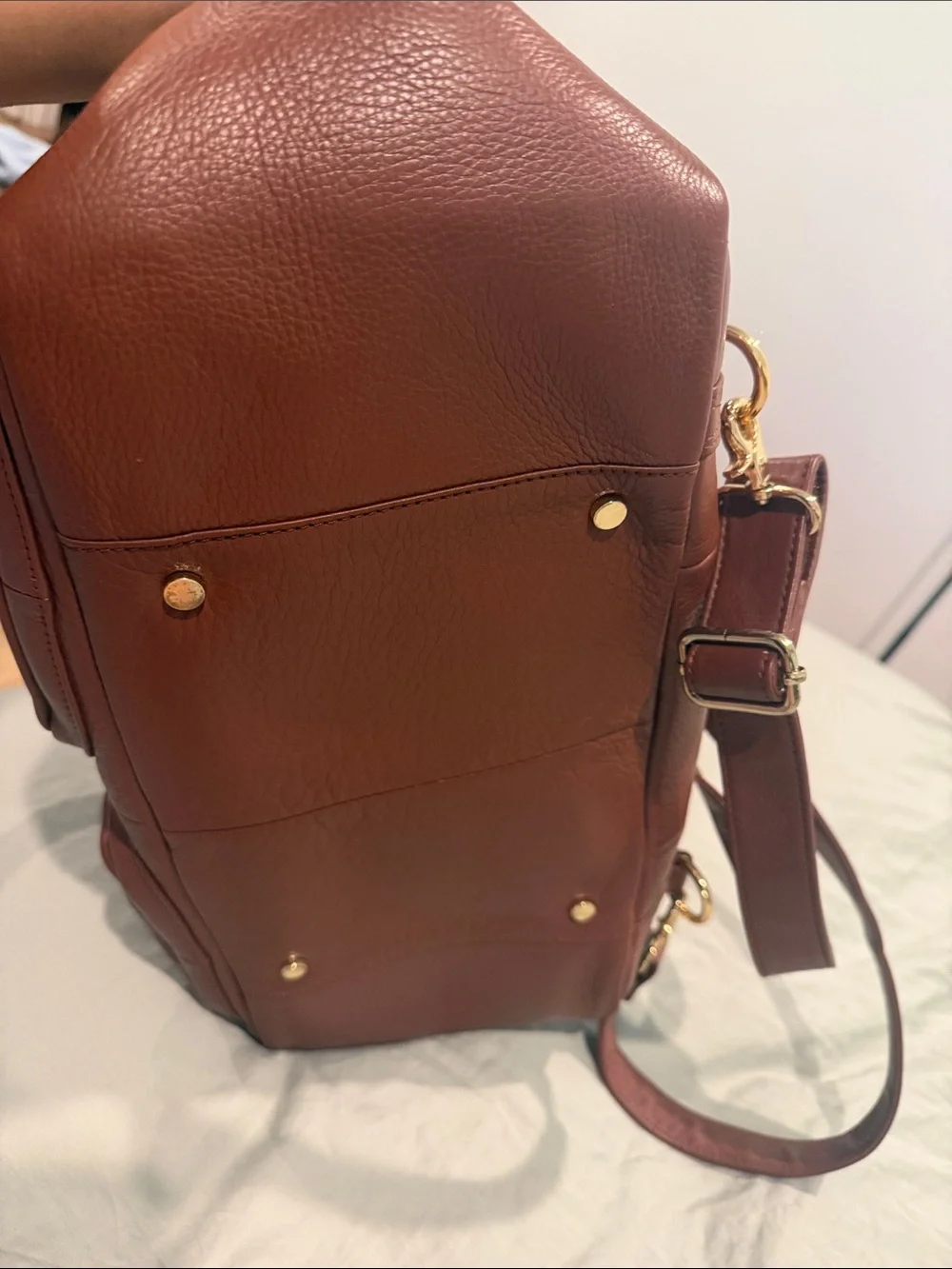 Brown Leather Diaper/backpack Handbag with Dual Front Pockets Lily Jade